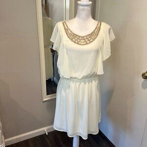 NWT EmmeLee by Francesca's Ivory Beaded Flutter Sleeve Midi Dress, Size Medium